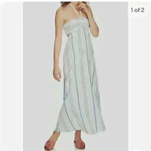 1.State Maxi Dress Blue White Stripes Halter top Sz S - worn once to an event